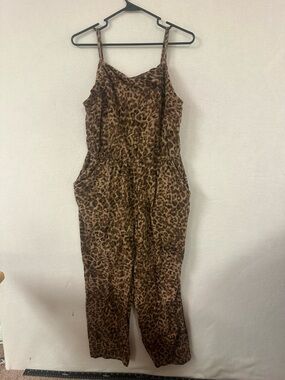 Old Navy Women's Brown Leopard Print Sleeveless Elastic Waist Jumpsuit Size L